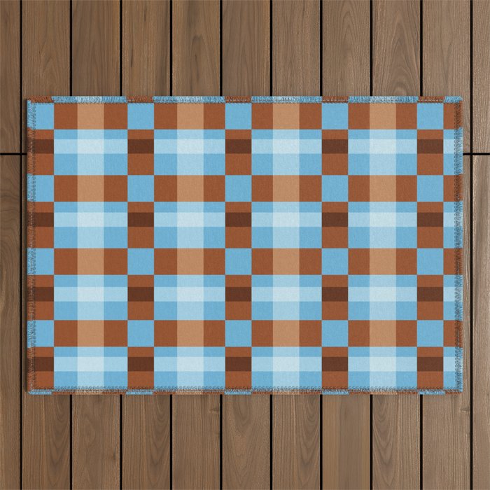 Checker Plaid - blue brown Outdoor Rug Gallery Image 1