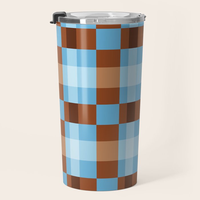 Checker Plaid - blue brown Travel Mug Gallery Image 3