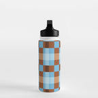 Checker Plaid - blue brown Water Bottle Gallery Image 3