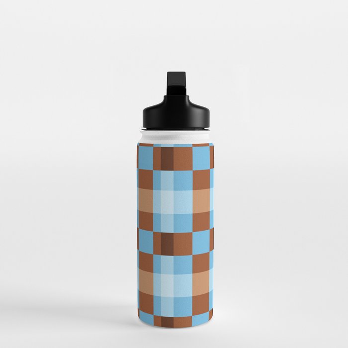 Checker Plaid - blue brown Water Bottle Gallery Image 3