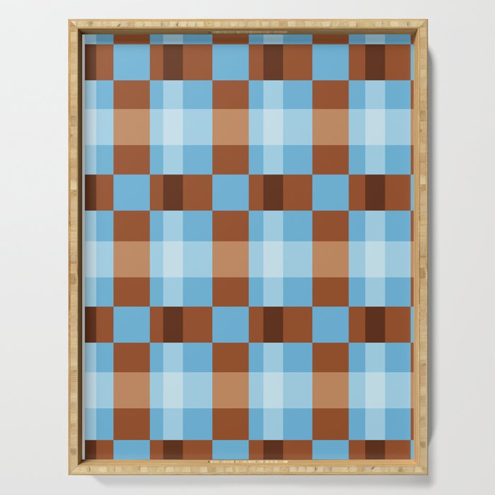 Checker Plaid - blue brown Serving Tray Gallery Image 1