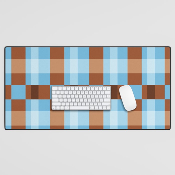 Checker Plaid - blue brown Desk Mat Gallery Image 1