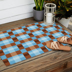 Checker Plaid - blue brown Outdoor Rug Gallery Image 2