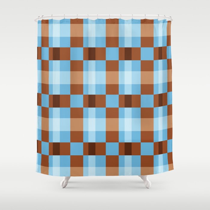 Checker Plaid - blue brown Shower Curtain Gallery Image 1