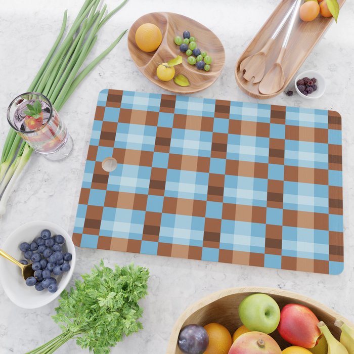 Checker Plaid - blue brown Cutting Board Gallery Image 2