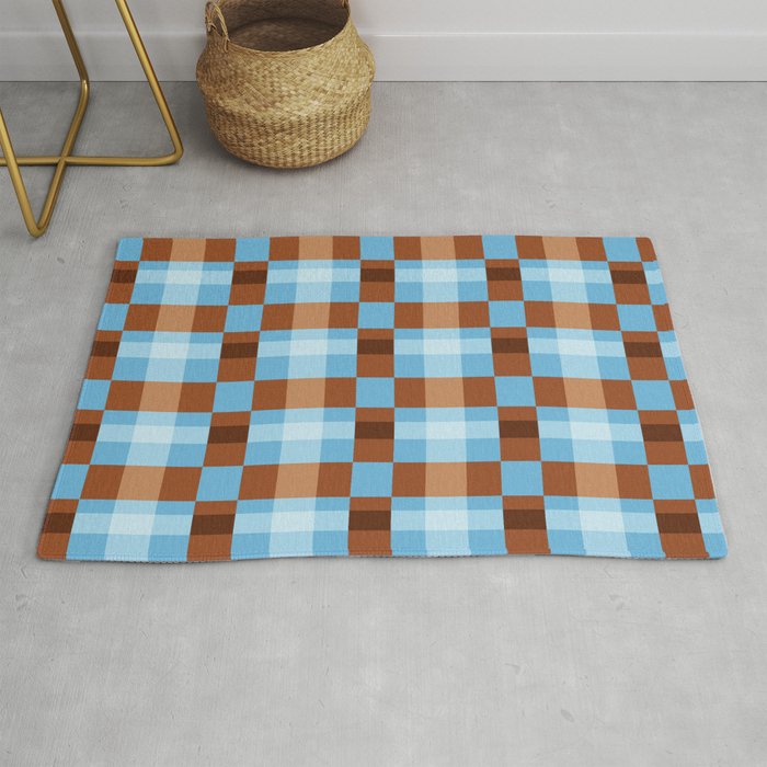 Checker Plaid - blue brown Rug Gallery Image 1