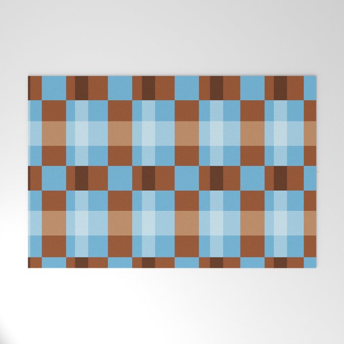 Checker Plaid - blue brown Welcome Mat Gallery Image 1