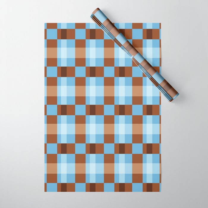 Checker Plaid - blue brown Wrapping Paper Gallery Image 1