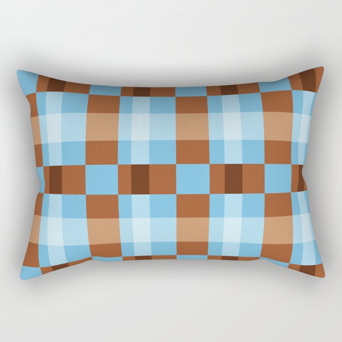 Checker Plaid - blue brown Rectangular Pillow Gallery Image 2