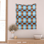 Checker Plaid - blue brown Wall Tapestry Gallery Image 2