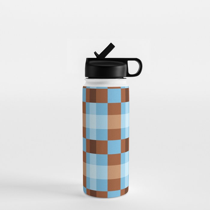 Checker Plaid - blue brown Water Bottle Gallery Image 1