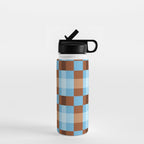Checker Plaid - blue brown Water Bottle Gallery Image 1