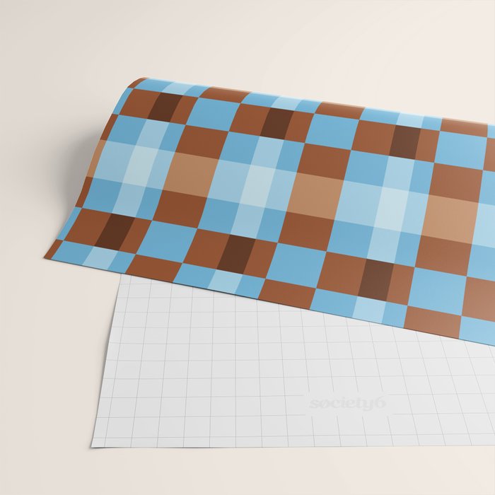 Checker Plaid - blue brown Wrapping Paper Gallery Image 2