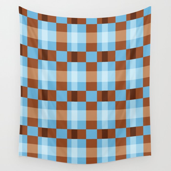 Checker Plaid - blue brown Wall Tapestry Gallery Image 1