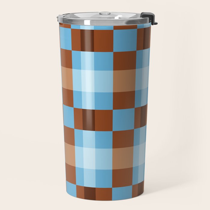 Checker Plaid - blue brown Travel Mug Gallery Image 2