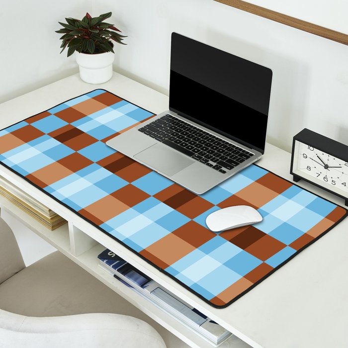Checker Plaid - blue brown Desk Mat Gallery Image 2