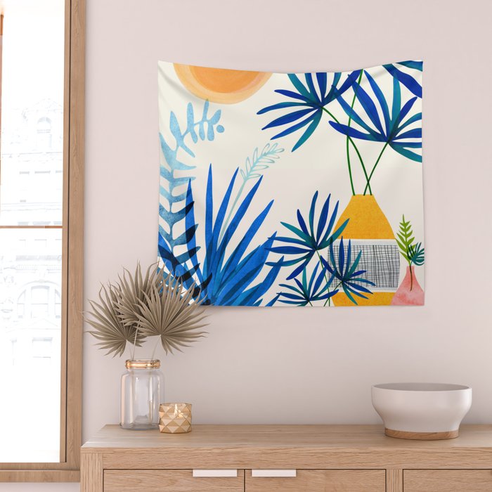 Blue Morocco Sunny Garden Wall Tapestry Gallery Image 2