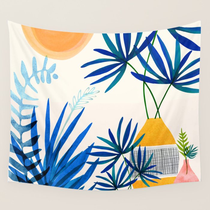 Blue Morocco Sunny Garden Wall Tapestry Gallery Image 1