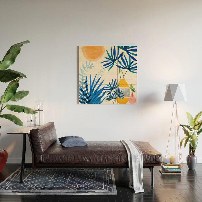Blue Morocco Sunny Garden Wood Wall Art Gallery Image 2