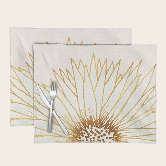 Gold Sunflower Floral Illustration Placemat Gallery Image 1