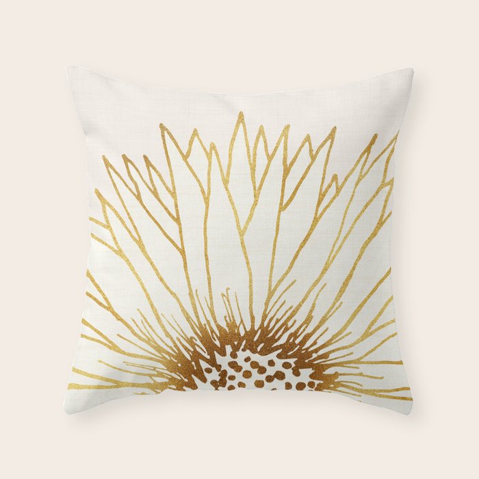 Gold Sunflower Floral Illustration Throw Pillow Gallery Image 6
