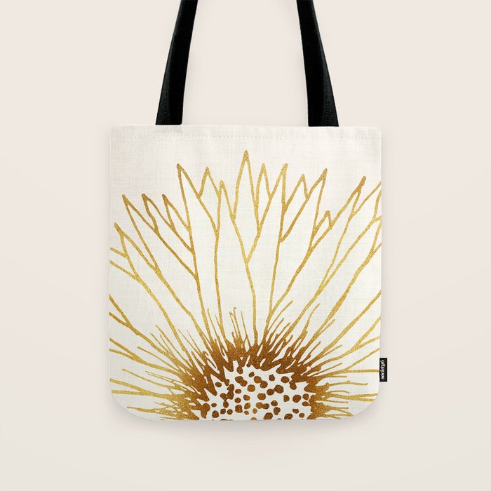 Gold Sunflower Floral Illustration Tote Bag Gallery Image 1