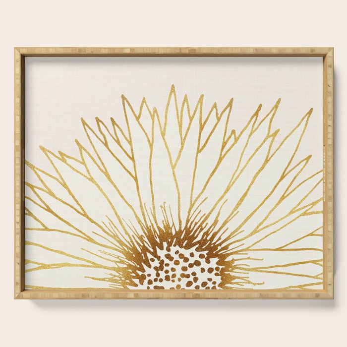 Gold Sunflower Floral Illustration Serving Tray Gallery Image 1