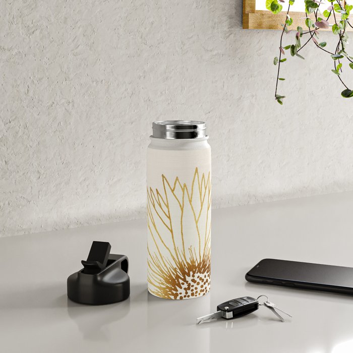 Gold Sunflower Floral Illustration Water Bottle Gallery Image 4