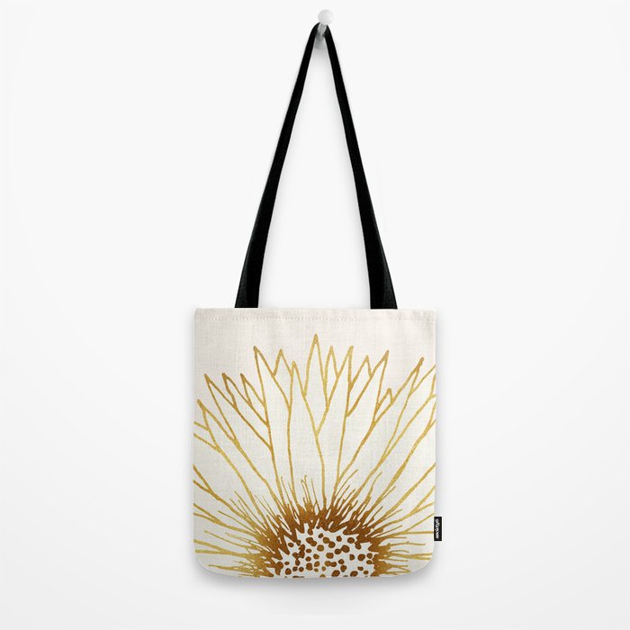 Gold Sunflower Floral Illustration Tote Bag Gallery Image 2
