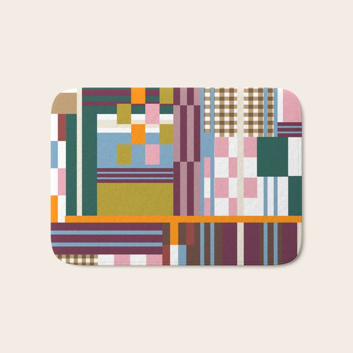 Retro Plaid Patchwork Collage Bath Mat Gallery Image 1