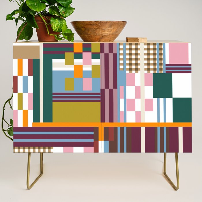 Retro Plaid Patchwork Collage Credenza Gallery Image 1