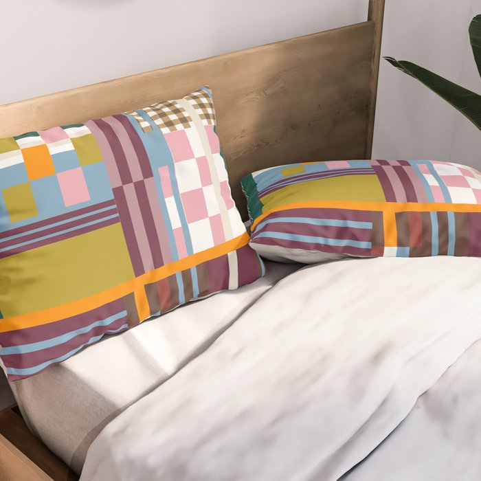 Retro Plaid Patchwork Collage Pillow Sham Gallery Image 2