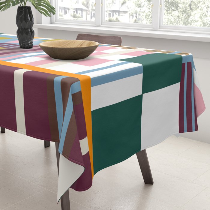 Retro Plaid Patchwork Collage Tablecloth Gallery Image 3