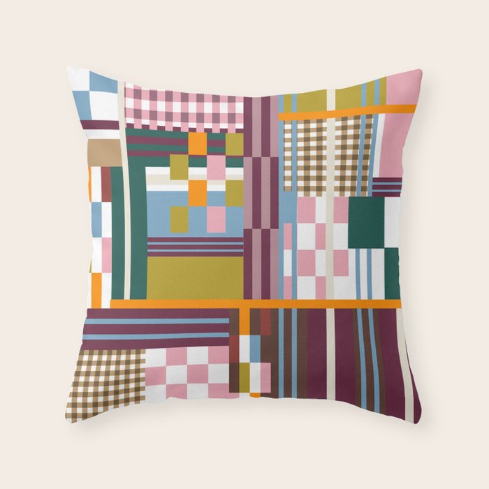 Retro Plaid Patchwork Collage Throw Pillow Gallery Image 6