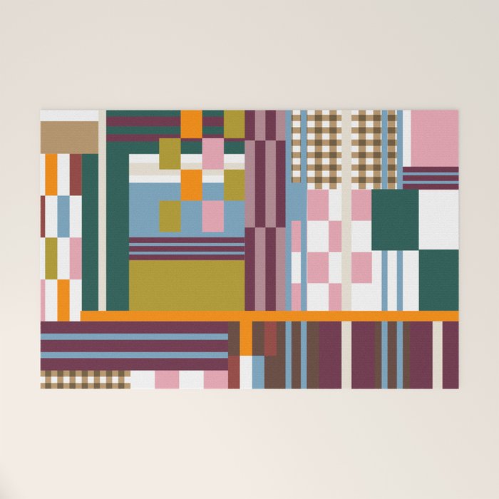 Retro Plaid Patchwork Collage Welcome Mat Gallery Image 1