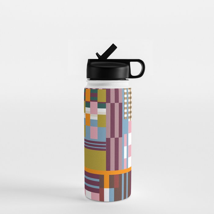 Retro Plaid Patchwork Collage Water Bottle Gallery Image 1