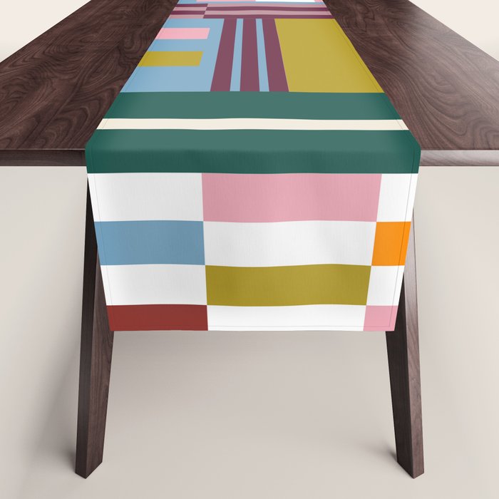 Retro Plaid Patchwork Collage Table Runner Gallery Image 1