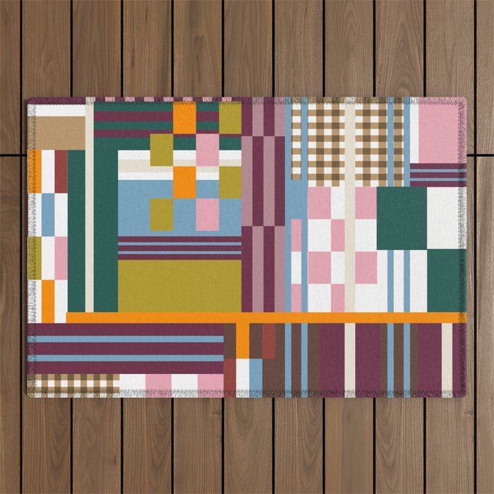 Retro Plaid Patchwork Collage Outdoor Rug Gallery Image 1