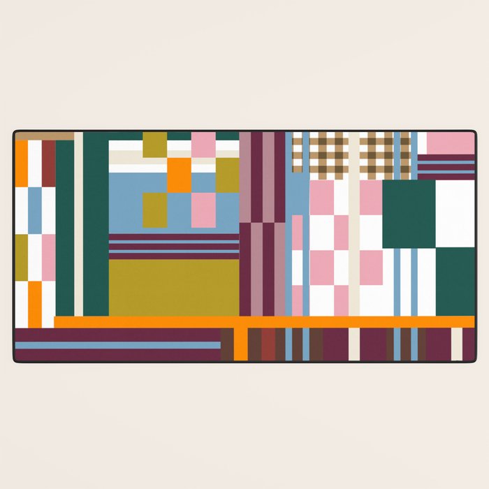 Retro Plaid Patchwork Collage Desk Mat Gallery Image 3