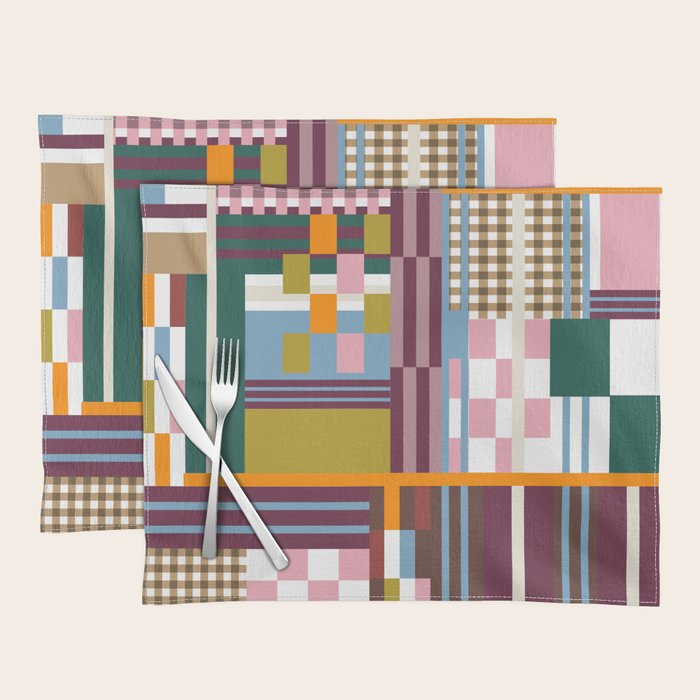 Retro Plaid Patchwork Collage Placemat Gallery Image 1
