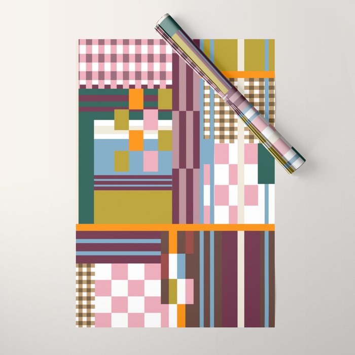 Retro Plaid Patchwork Collage Wrapping Paper Gallery Image 1