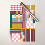 Retro Plaid Patchwork Collage Wrapping Paper Gallery Image 1