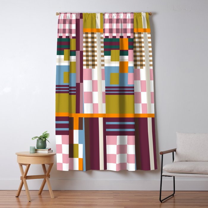 Retro Plaid Patchwork Collage Window Curtain Gallery Image 5