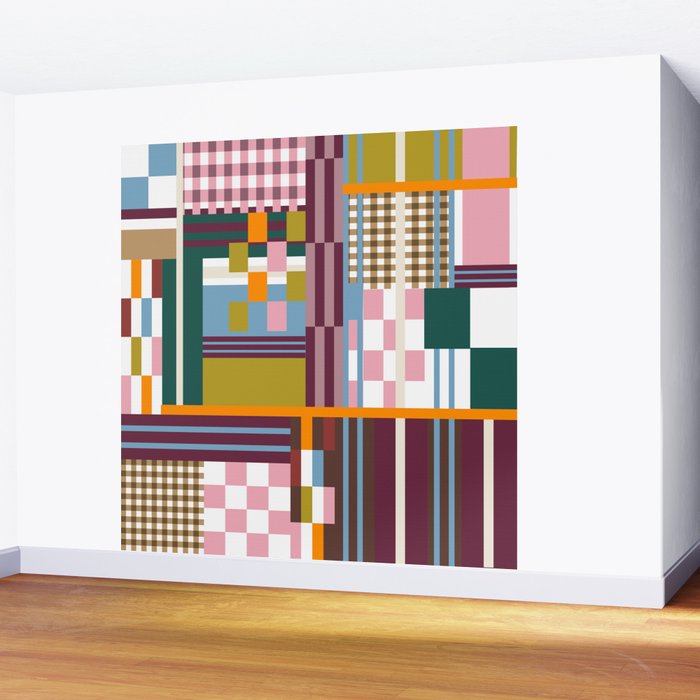 Retro Plaid Patchwork Collage Wall Mural Gallery Image 2