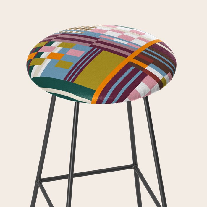 Retro Plaid Patchwork Collage Stool Gallery Image 2