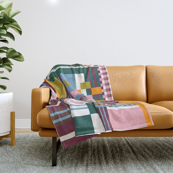 Retro Plaid Patchwork Collage Throw Blanket Gallery Image 1