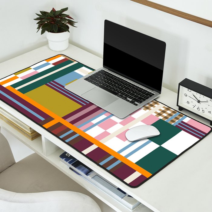 Retro Plaid Patchwork Collage Desk Mat Gallery Image 2