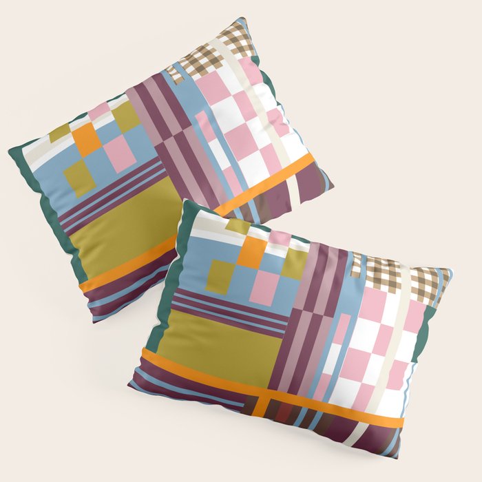Retro Plaid Patchwork Collage Pillow Sham Gallery Image 3