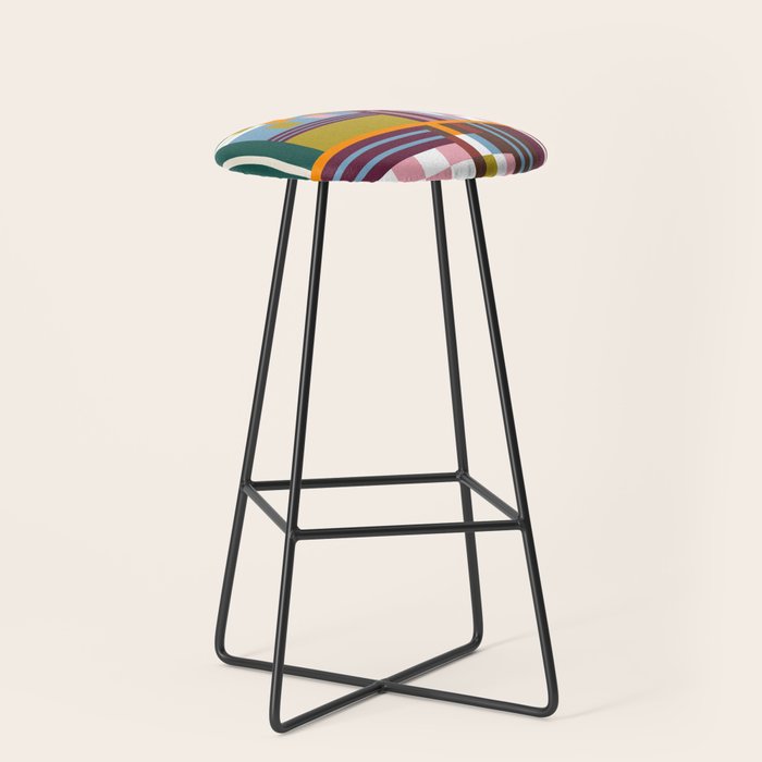 Retro Plaid Patchwork Collage Stool Gallery Image 1