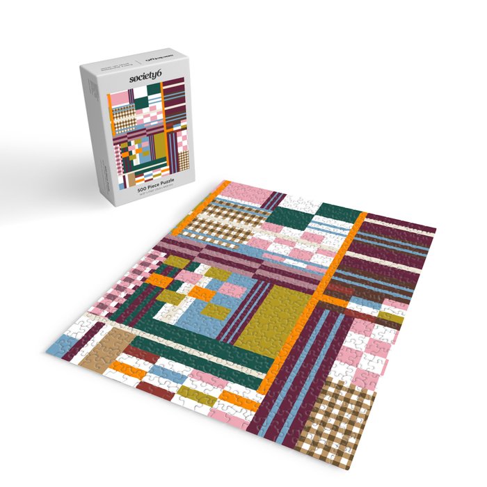 Retro Plaid Patchwork Collage Jigsaw Puzzle Gallery Image 2